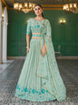 Myra Pista Green Georgette Embroidered Designer Lehenga