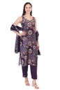Jaitra Apparels Purple Embroidered Muslin Fabric Kurta Set With Dupatta
