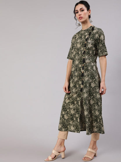 Aks Floral Printed Cotton A-Line Kurta