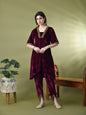 Myshka Women's Magenta Velvet Kurta Pant With Dupatta Set