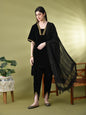 Myshka Women's Black Velvet Kurta Pant With Dupatta Set