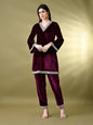 Myshka Women's Magenta Velvet Kurta Pant With Dupatta Set