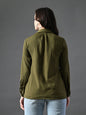 Myshka Women's Classic Olive Green V-Neck Full Sleeve Top For Daily Wear