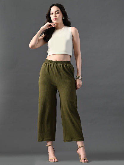 Myshka Women's Olive Traight Fit Party Trouser