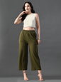 Myshka Women's Olive Traight Fit Party Trouser