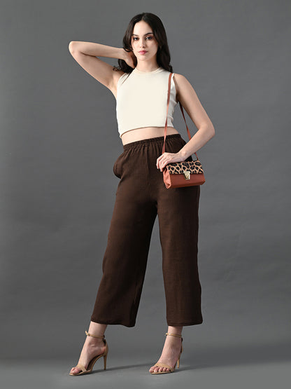 Myshka Women's Coffe Brown Traight Fit Party Trouser