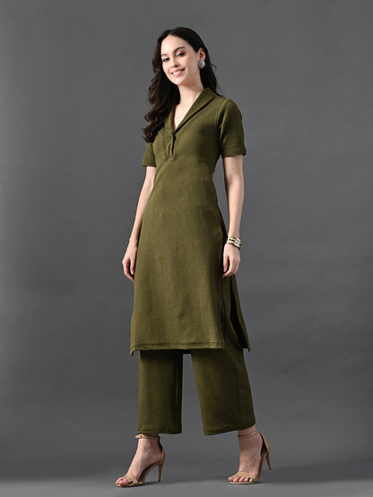 Myshka Women's Olive Green Kurta Set