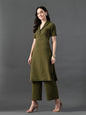 Myshka Women's Olive Green Kurta Set