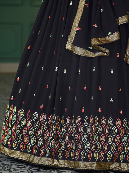 Myra Navy Blue Georgette Embroidered Designer Lehenga