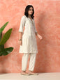 Myshka White Silk Blend Straight V-Neck Three-Quarter Sleeves Kurta Trousers With Dupatta