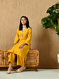 Myshka Kids Girls Calf length Embellished Kurta Set Mustard Color