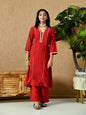 Myshka Kids Girls Calf length Embellished Kurta Set Red Color