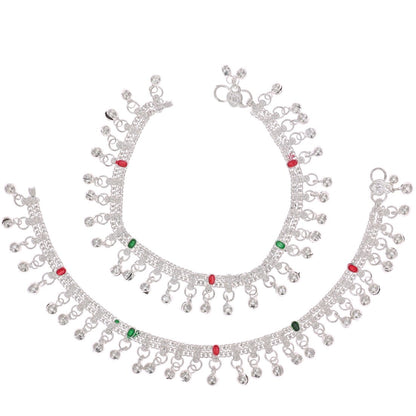 AanyaCentric Silver Plated Traditional Anklets Payal - Classic and Stylish for Women and Girls