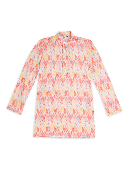 Chilins Ethnic Wear Stylish Printed Embroidery Red Kurta for Boys