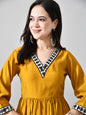 Myshka Women Mustard Embellished V-Neck Anarkali Kurta Palazzo With Dupatta