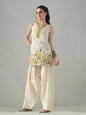 Myshka Women Off White Embroidered Short Kurta With Farsi Salwar