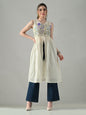 Myshka Women Off White Multicolor Thread Embroidered Sleeveless Long Kurta