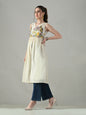 Myshka Women Off White Multicolor Thread Embroidered Sleeveless Long Kurta