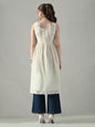 Myshka Women Off White Multicolor Thread Embroidered Sleeveless Long Kurta