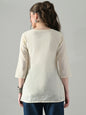 Myshka Women Off White Multicolor Thread Embroidered Tunic Three Quarter Sleeves Round Neck