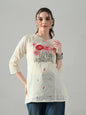Myshka Women Off White Multicolor Thread Embroidered Tunic Three Quarter Sleeves Round Neck