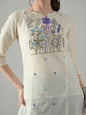 Myshka Women Off White Multicolor Thread Embroidered Tunic Three Quarter Sleeves Round Neck