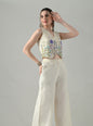 Myshka Women Off White Multicolor Thread Embroidered Waistcoat