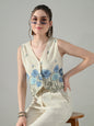 Myshka Women Off White Multicolor Thread Embroidered Waistcoat