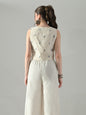 Myshka Women Off White Multicolor Thread Embroidered Waistcoat