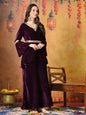 Myshka Women Wine Velvet Flared Sleeves Kurta Set with Dupatta