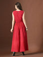 Myshka Women Red Pure Cotton Sleeveless Schiffli Top with Flared Trouser