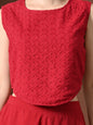 Myshka Women Red Pure Cotton Sleeveless Schiffli Top with Flared Trouser