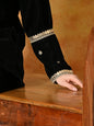 Myshka Women Black Velvet Shirt Embroidered Full Sleeves with Flared Trouser