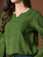 Myshka Women Pure Cotton Top Puffed Full Sleeves Schiffli Pattern Embroidered Waist Tie-up Style