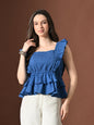 Myshka Women Pure Cotton Top Flared Sleeves Schiffli Pattern Embroidered Layered