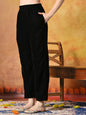 Myshka Women Black Velvet Embroidered Yoke Sleeveless Kurta Set