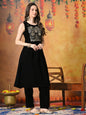 Myshka Women Black Velvet Embroidered Yoke Sleeveless Kurta Set