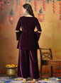 Myshka Women Wine Velvet Flared Sleeves Kurta Set