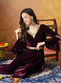 Myshka Women Wine Velvet Flared Sleeves Kurta Set