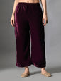 Myshka Women Wine Velvet Embroidered Full Sleeve Kurta With Trouser