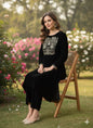 Myshka Women Black Velvet Embroidered Full Sleeve Kurta With Trouser