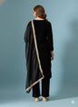 Myshka Women Black Velvet Embroidered Full Sleeve Kurta Set with Organza Dupatta