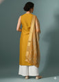 Myshka Women Yellow Sleeveless Kurta, White Palazzo with Printed Organza Dupatta