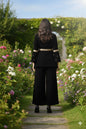 Myshka Women Black Velvet Peplum Top with Belt & Trouser Co-ord Set