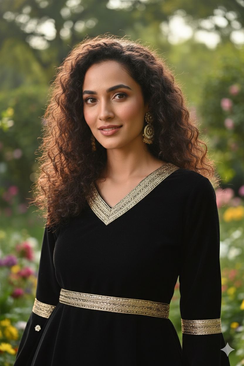 Myshka Women Black Velvet Peplum Top with Belt & Trouser Co-ord Set