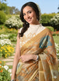 Myshka Women Off White Thread Embroidered Halter Neck Saree Blouse