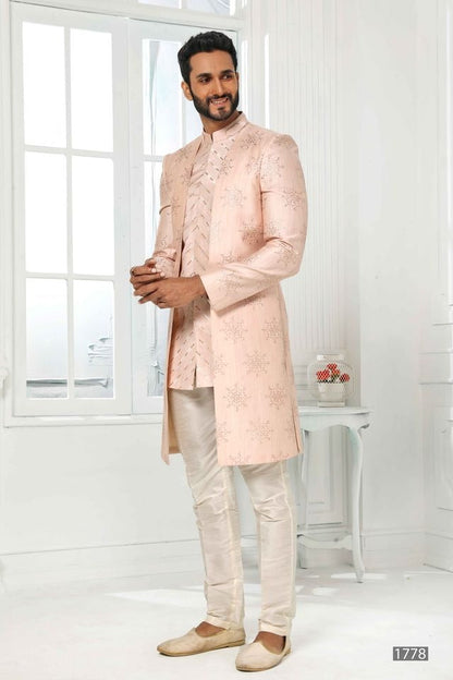 Raivat Ethnic Art Silk Embroidery Work 3 Pcs Indo Jacket Set In Light Pink Colour