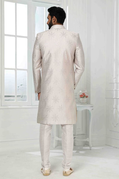 Raivat Ethnic Art Silk Embroidery Work 3 Pcs Indo Jacket Set In Light Grey Colour
