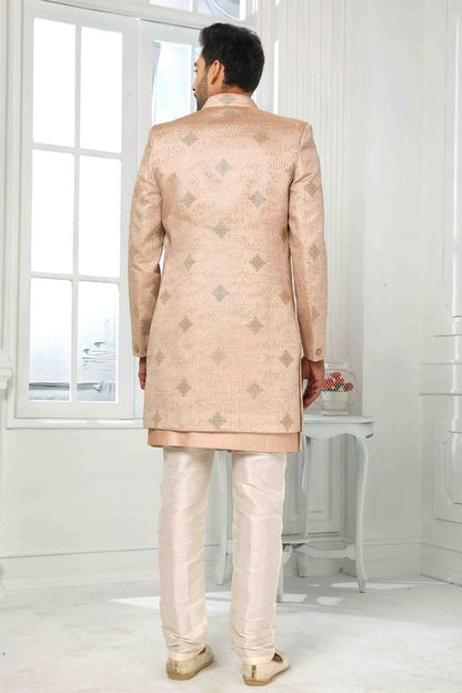 Raivat Ethnic Art Silk Embroidery Work 3 Pcs Indo Jacket Set In Onion Pink Colour