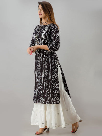 HERE&NOW Black Bandhani Printed Gotta Patti Kurta with Sharara